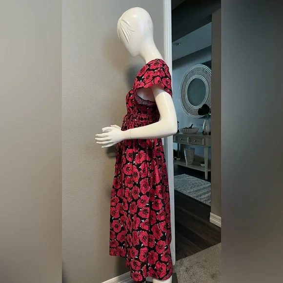 Kate Spade Poppy Toss Square-neck Midi Dress size S - Picture 2 of 11